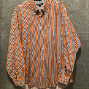 Tommy Hilfiger Orange, Navy & White Striped Dress Shirt